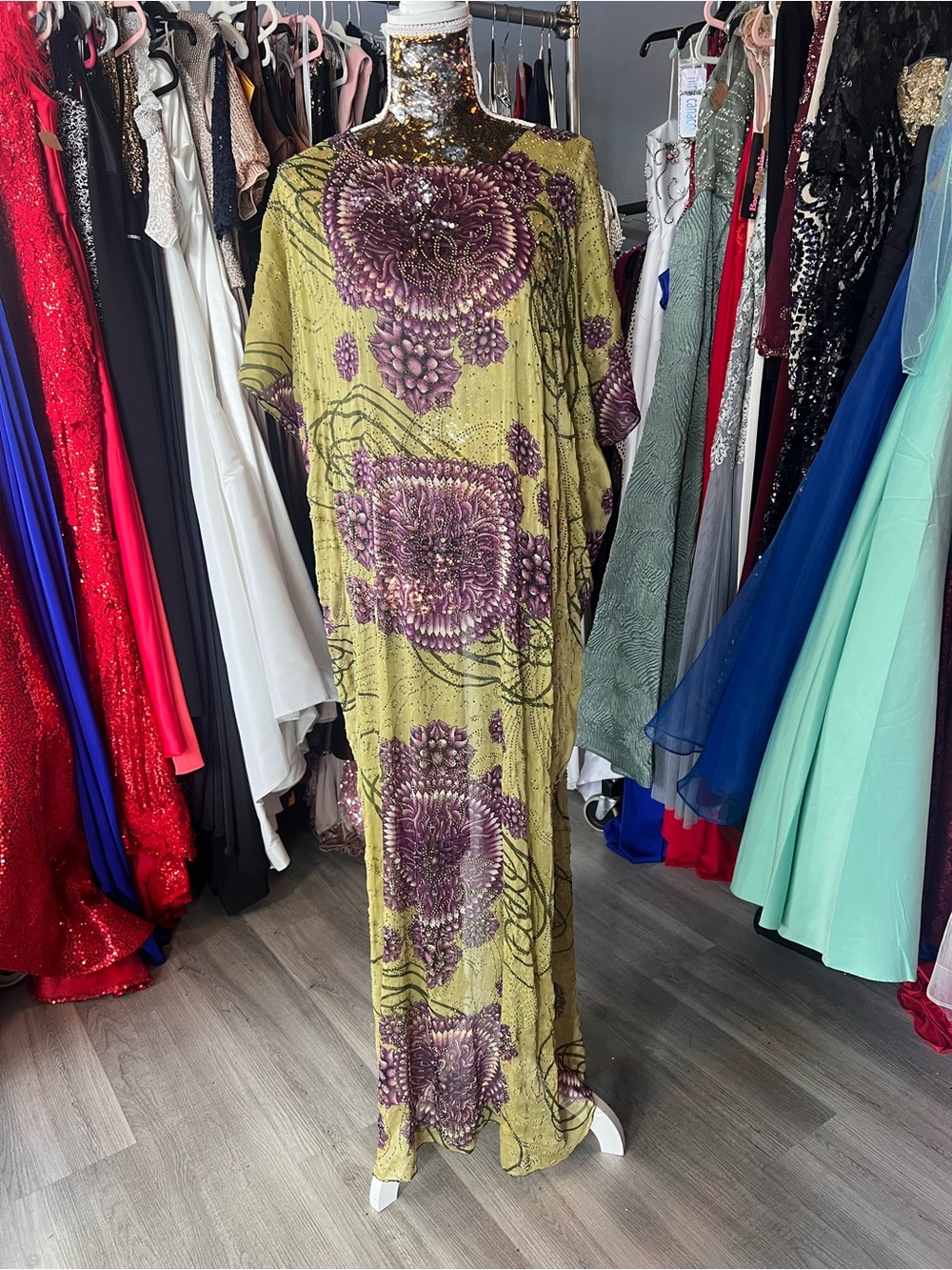 Olive Green & Plum Floral Maxi Dress - Brand: